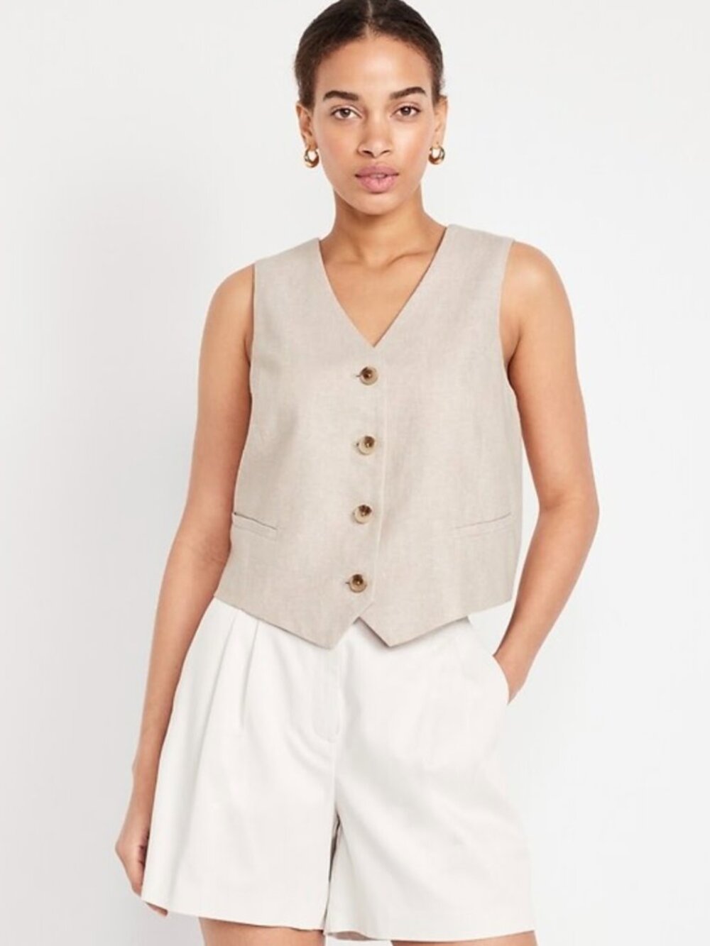 Old Navy Linen Blend Women’s Oatmeal Tailored Vest Sz Large